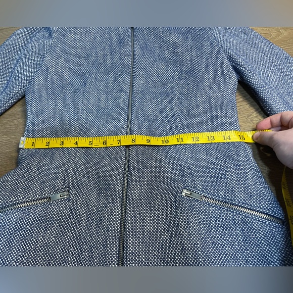 Zara Blue Tweed Frock Coat Kind Jacket Blazer With Zips Size S Blue White - Picture 7 of 10